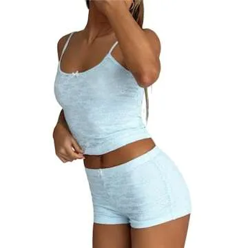 Yuemengxuan Women's Blue Y2k Lounge Set - Soft Summer Loungewear & Pajamas