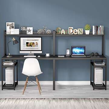 Tribesigns 94.5 inches Computer Desk with Hutch, Extra Long Two Person Desk with Storage Shelves, Do...