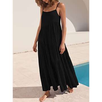 ANRABESS Women Summer Casual Loose Sleeveless Sundress Spaghetti Strap Flowy Boho Linen Beach Vacation Maxi Long Dress Black Small