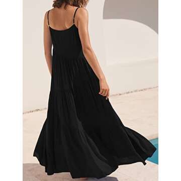 ANRABESS Women Summer Casual Loose Sleeveless Sundress Spaghetti Strap Flowy Boho Linen Beach Vacation Maxi Long Dress Black Small