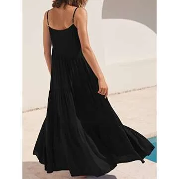 ANRABESS Women Summer Casual Loose Sleeveless Sundress Spaghetti Strap Flowy Boho Linen Beach Vacation Maxi Long Dress Black Small
