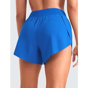 CRZ YOGA Mid Waisted Dolphin Athletic Shorts for Women 4" Lightweight High Split for Gym Workout with Liner Quick Dry Sparkle Blue XX-Small