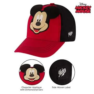 Disney Boys Baseball Cap, Mickey Mouse Adjustable Toddler Hat, Ages 2-4, Red/Black