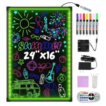 Hosim LED Message Writing Board, 24" x 16" Illuminated Erasable Neon Effect Restaurant Menu Sign wit...