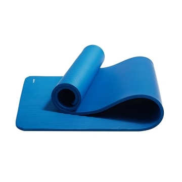 Amazon Basics Extra Thick Exercise Yoga Gym Floor Mat with Carrying Strap, 74 x 24 x .5 Inches, Blue