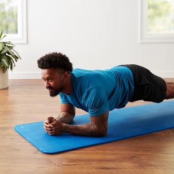 Amazon Basics Extra Thick Exercise Yoga Gym Floor Mat with Carrying Strap, 74 x 24 x .5 Inches, Blue