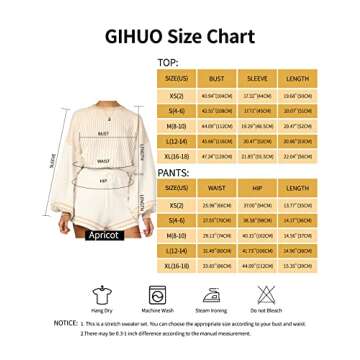 Gihuo Women' s Striped 2 Piece Outfits Crewneck Knit Pullover Sweater Shorts Set Wide Leg Matching Set Loungewear(Apricot-XL)