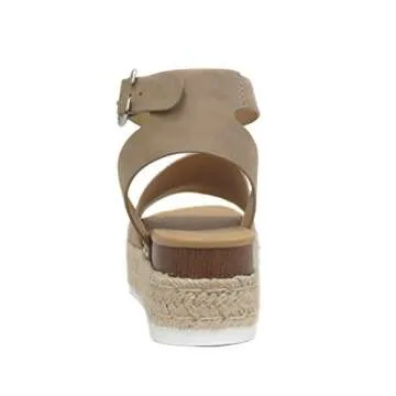 Soda Topic Open Toe Buckle Ankle Strap Espadrilles Flatform Wedge Casual Sandal (Dark Natural, us_fo...