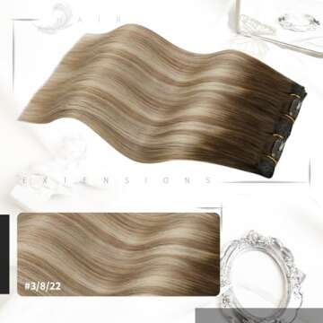 Moresoo Clip in Hair Extensions - Real Human Hair Ombre Brown to Blonde 14inch 5Pcs 80G