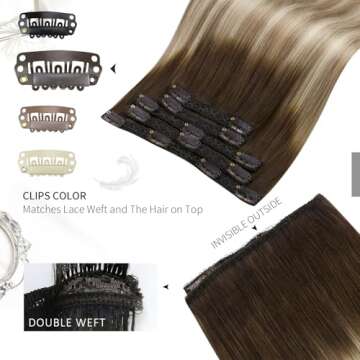 Moresoo Clip in Human Hair Extensions - Ombre Color 14 Inch