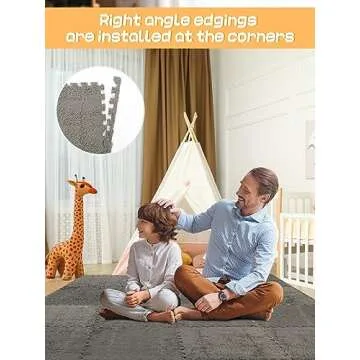 12 pcs Thickened Plush Foam Interlocking Floor Mat, Interlocking Foam Tiles with Edgings for Kids, Soft Anti-Slip Puzzle Area Square Rug Playmat for Children Room Bedroom(11.8", Gray)