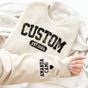 Giantbighands Personalized Mama Sweatshirt with Kid Names on Sleeve, Mama Est Sweatshirt,Custom Mom Sweatshirt,New Mom Gift, Mama Crewneck, Birthday Gift for Mom, Sweatshirt for Mama Mom