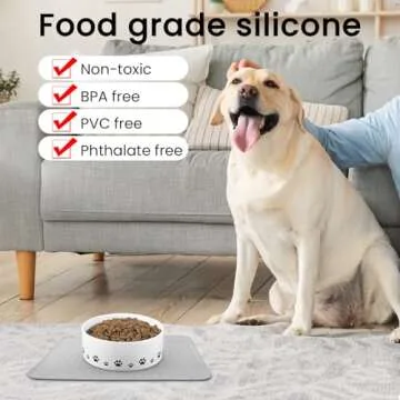 Ptlom Pet Placemat for Dog and Cat, Waterproof Non-Slip Bowl Mat Prevent Food and Water Overflow, Puppy Dish Feeding Mats Suitable for Medium and Small Pet, Silicone (13" *13", Grey)