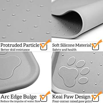 Ptlom Pet Placemat for Dog and Cat, Waterproof Non-Slip Bowl Mat Prevent Food and Water Overflow, Puppy Dish Feeding Mats Suitable for Medium and Small Pet, Silicone (13" *13", Grey)