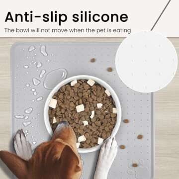 Ptlom Pet Placemat for Dog and Cat, Waterproof Non-Slip Bowl Mat Prevent Food and Water Overflow, Puppy Dish Feeding Mats Suitable for Medium and Small Pet, Silicone (13" *13", Grey)