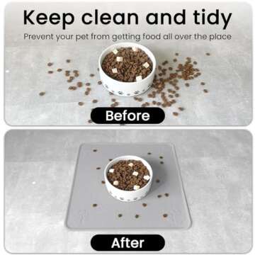 Ptlom Pet Placemat for Dog and Cat, Waterproof Non-Slip Bowl Mat Prevent Food and Water Overflow, Puppy Dish Feeding Mats Suitable for Medium and Small Pet, Silicone (13" *13", Grey)