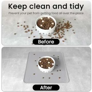 Ptlom Pet Placemat for Dog and Cat, Waterproof Non-Slip Bowl Mat Prevent Food and Water Overflow, Puppy Dish Feeding Mats Suitable for Medium and Small Pet, Silicone (13" *13", Grey)