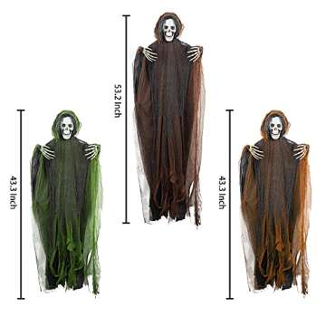 FUNPENY 3 Pack Hanging Ghost Outdoor Halloween Decorations, One 53.2" and Two 43.3" Hanging Skeleton...