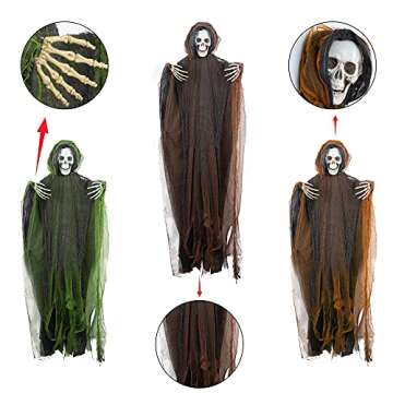 FUNPENY 3 Pack Hanging Ghost Outdoor Halloween Decorations, One 53.2" and Two 43.3" Hanging Skeleton Ghost Reapers for Halloween Haunted House Props Party Supplies Yard Outdoor Indoor Decor