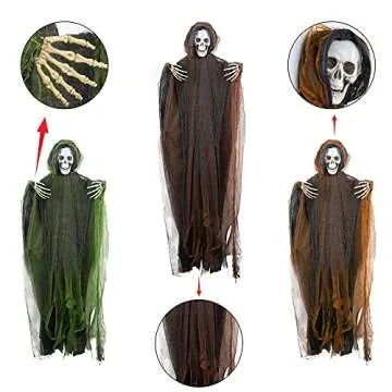FUNPENY 3 Pack Hanging Ghost Outdoor Halloween Decorations, One 53.2" and Two 43.3" Hanging Skeleton Ghost Reapers for Halloween Haunted House Props Party Supplies Yard Outdoor Indoor Decor
