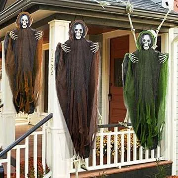FUNPENY 3 Pack Hanging Ghost Outdoor Halloween Decorations, One 53.2" and Two 43.3" Hanging Skeleton Ghost Reapers for Halloween Haunted House Props Party Supplies Yard Outdoor Indoor Decor