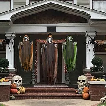 FUNPENY 3 Pack Hanging Ghost Outdoor Halloween Decorations, One 53.2" and Two 43.3" Hanging Skeleton Ghost Reapers for Halloween Haunted House Props Party Supplies Yard Outdoor Indoor Decor