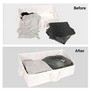 3 Collapsible Closet Organizers and Storage Bins, Fabric Organizing Box Cubes, Foldable large bag shelves for organization, Trapezoid basket, purse portable unit, White, 19” Wide