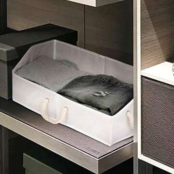 3 Collapsible Closet Organizers and Storage Bins, Fabric Organizing Box Cubes, Foldable large bag shelves for organization, Trapezoid basket, purse portable unit, White, 19” Wide