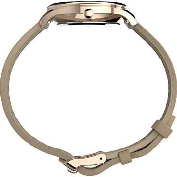 Timex Women's Modern Easy Reader 32mm Watch – Rose Gold-Tone Case White Dial with Beige Genuine Le...