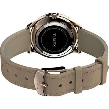 Timex Women's Modern Easy Reader 32mm Watch – Rose Gold-Tone Case White Dial with Beige Genuine Leather Strap