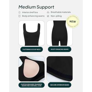 PAVOI One-Piece Workout Bodysuit with Built-In Bra 5" Shorts