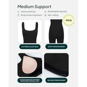 PAVOI One-Piece Workout Bodysuit with Built-In Bra 5" Shorts