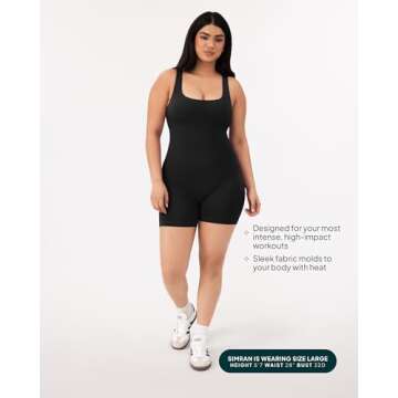 PAVOI One-Piece Workout Bodysuit with Built-In Bra 5" Shorts