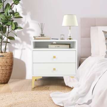 AILEEKISS Nightstands Set of 2 with Wireless Charging Function, Wood Night Stands 2 Sets with Drawer...