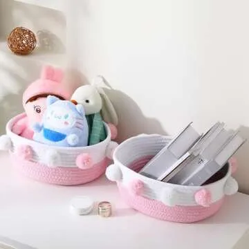 RengaoRise Small Pink Basket for Gifts and Storage