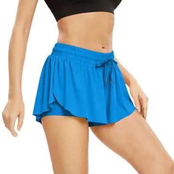 Flowy Athletic Shorts for Women Gym Yoga Workout Running Sweat Short Spandex Butterfly Tennis Skort Skirt with Pockets Underneath Teen Girls Cheer Dance Cute Comfy Trendy Clothes Casual Summer Blue S