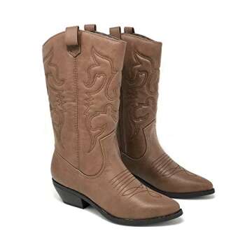 Soda Women Cowgirl Cowboy Western Stitched Boots Pointy Toe Knee High Reno-S (Dark Tan, 8.5)