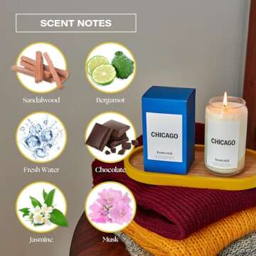 Homesick Scented Candles for Home (Chicago) - 13.75 oz Long-Lasting Soy Wax Jar Candle for Women & Men for All Occasions, 60-80 Hours Burn Time - Notes of Sandalwood & Bergamot