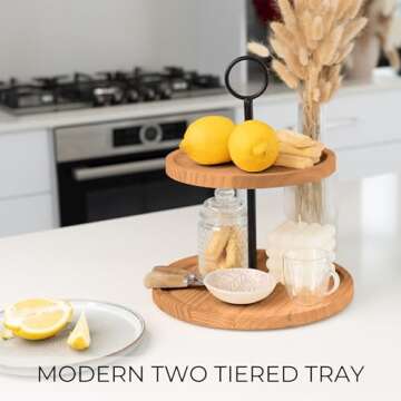 Decorative Wooden Tiered Tray Stand - Beautiful Two Tiered Coffee Table Serving Tray Enhances Your Seasonal Modern Farmhouse Decor - The Perfect Centerpiece for Your ChristmasTable Decorations