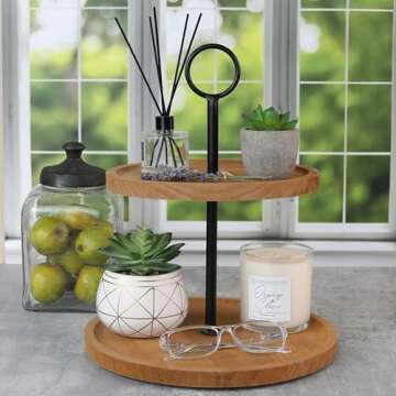 Decorative Wooden Tiered Tray Stand - Beautiful Two Tiered Coffee Table Serving Tray Enhances Your Seasonal Modern Farmhouse Decor - The Perfect Centerpiece for Your ChristmasTable Decorations