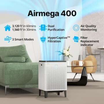 Coway AP-2015F Airmega 400 Smart Air Purifier (Covers 1,560 sq. ft.), True HEPA Air Purifier with Sm...