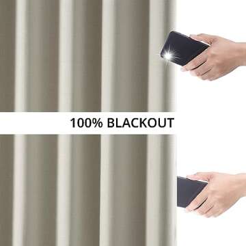 HPD HALF PRICE DRAPES Solid Thermal Insulated Blackout Curtains for Bedroom 108 Inches Long Curtain (1 Panel) Signature Blackout Linen Window Curtains for Living Room, 50W x 108L, Caravan Beige