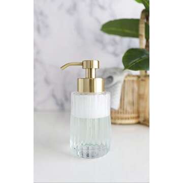 Rail19 Flora Fluted Foaming Soap Dispenser | Vintage-Inspired Modern Glass Refillable Pump Bottle for Bathroom Vanity Countertop and Kitchen, 10oz (Gold)