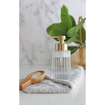 Rail19 Flora Fluted Foaming Soap Dispenser | Vintage-Inspired Modern Glass Refillable Pump Bottle for Bathroom Vanity Countertop and Kitchen, 10oz (Gold)