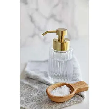 Rail19 Flora Fluted Foaming Soap Dispenser | Vintage-Inspired Modern Glass Refillable Pump Bottle for Bathroom Vanity Countertop and Kitchen, 10oz (Gold)