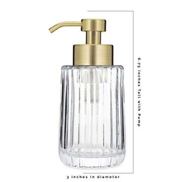 Rail19 Flora Fluted Foaming Soap Dispenser | Vintage-Inspired Modern Glass Refillable Pump Bottle for Bathroom Vanity Countertop and Kitchen, 10oz (Gold)