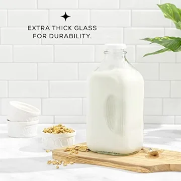 JoyJolt Glass Milk Bottles with Lids and Pourer – 64 Oz, 3 Pack Airtight Heavy Duty Reusable Glass Bottles, Leakproof, BPA-Free, Food Grade, Dishwasher Safe Jug, Pitcher for Milk, Juice, and Water