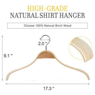 TOPIA HANGER Slim Natural Wood Hangers with Extra Soft Non-Slip Rubber Grips, 18-Pack High-Grade Fas...