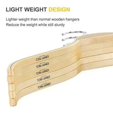 TOPIA HANGER Slim Natural Wood Hangers with Extra Soft Non-Slip Rubber Grips, 18-Pack High-Grade Fashion Hanger No Shoulder Bump for Sweater, Camisole, Jacket, Dress, Coat -CT16N