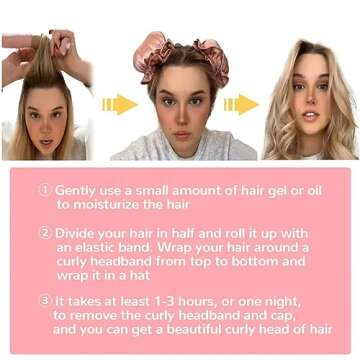 Miyinla Satin Heatless Hair Curler, 6PCS Hair Rollers for Heatless Curls with Hair Caps, Curling Set for Sleep in Overnight, Lotus Root Powder Color
